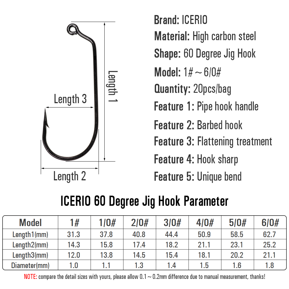 ICERIO 20 pièces 60 degrés gab - Fishing Hook Barbless avis et prix